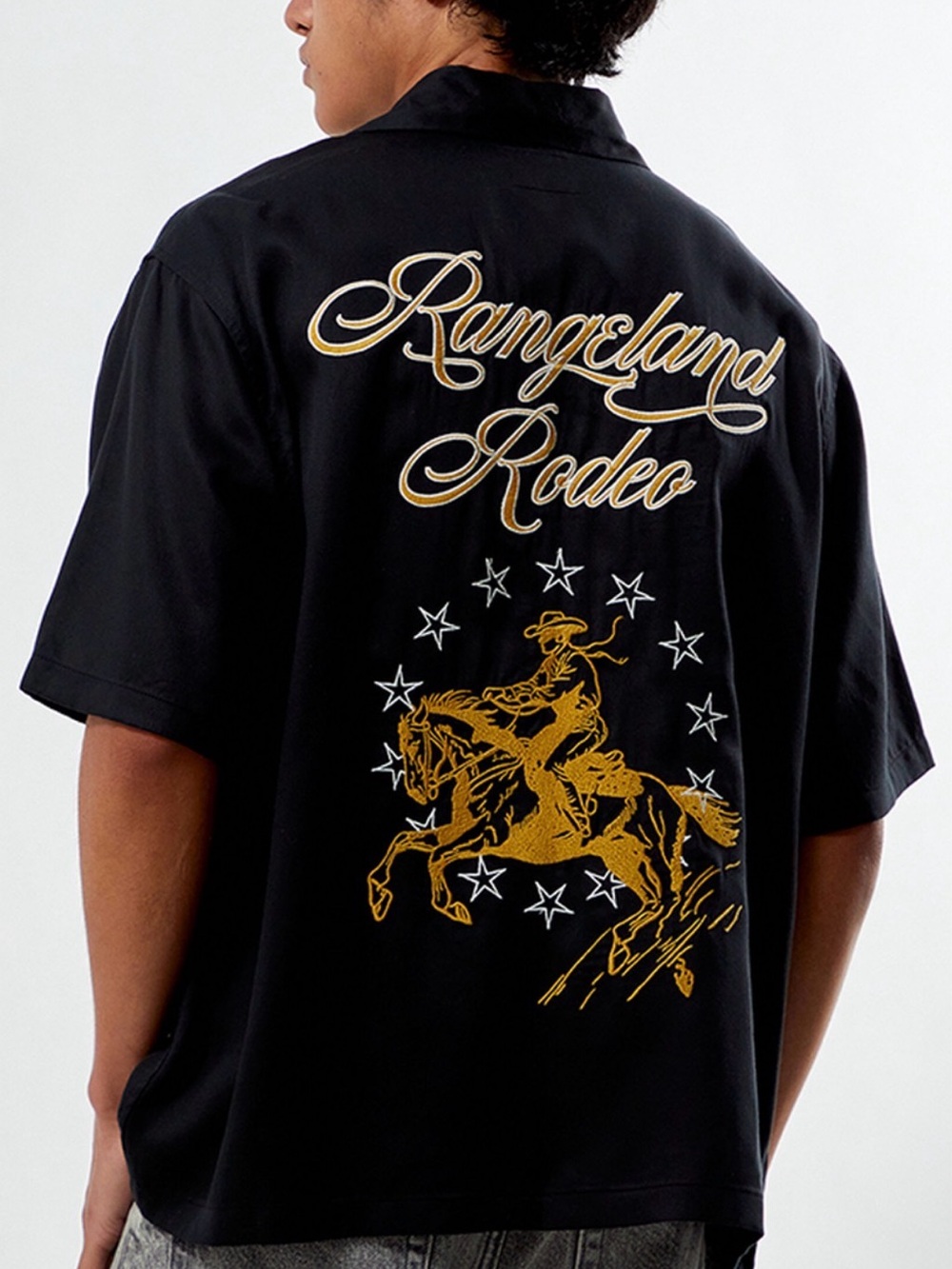 PacSun Black Short-Sleeve 'Rangeland Rodeo' Embroidered Shirt